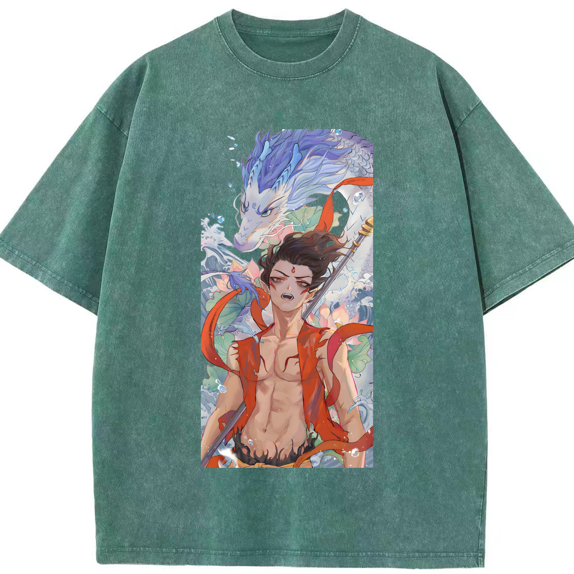 （画像用） Ne Zha 2 ナタ 魔童の大暴れ 綿100% ヴィンテージ風 半袖Tシャツ（フロントプリント）